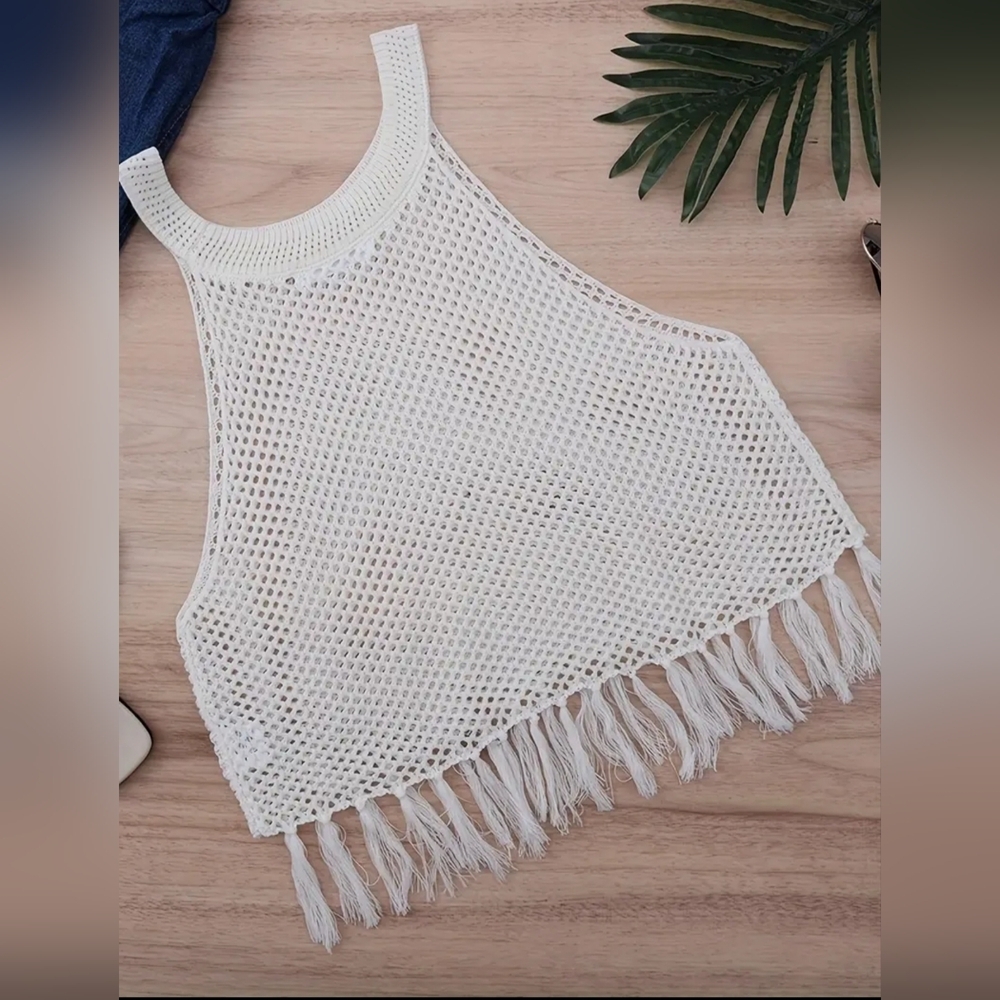 Etosell Women's Coachella Crochet Knit Coastal Beach Cover-Up Top Sz S